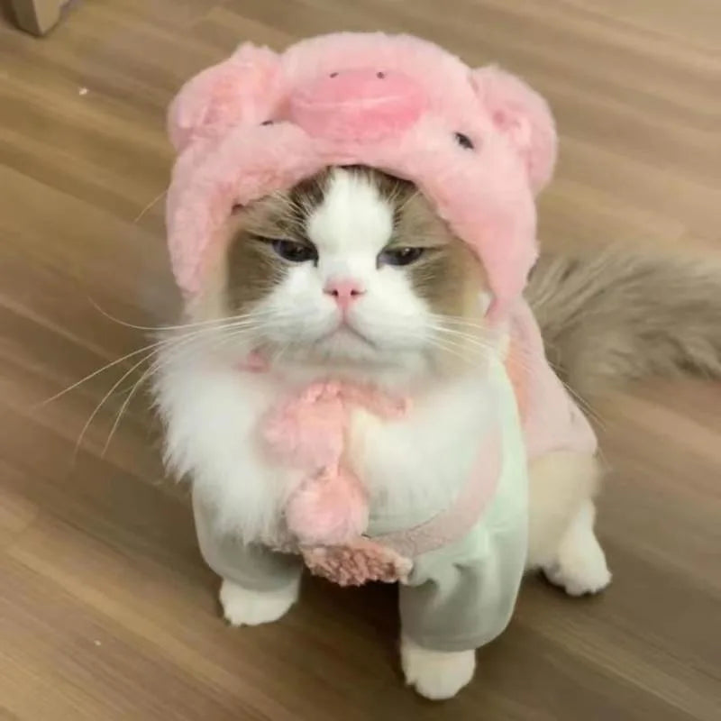 面白いペットヘッドバンド ぬいぐるみ 毛糸 猫 犬 キャップ パンダ 豚 ペット 暖かい ペット帽子 ひよこ コスプレ用品 ヘッドドレス コスチューム