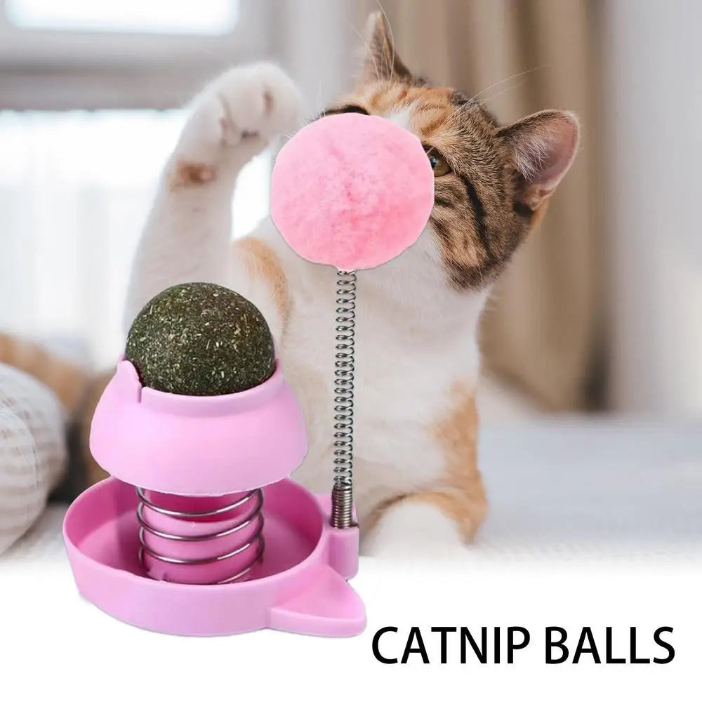 Catnip Stickers Rotatable Cat Licking Balls Edible And Healthy With Spring Ball Catnip Bubbles Lickable For Cats Catnip Ball Toy