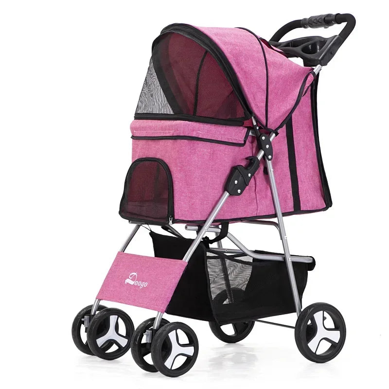 Portable Foldable Pet Stroller Four Wheel with Sunroof