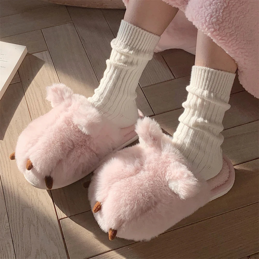 Cute Warm Cat Paw Cotton Slippers For Women's 2022 Winter Home Plush Anti-skid Slipper Funny Household Shoes