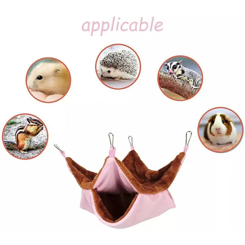 Solid Color Winter Pet Hammock Double Layer Thick Plush Hamster Hammock Chinchilla Guinea Pig Ferret Sleeping Bag Hamster Cage