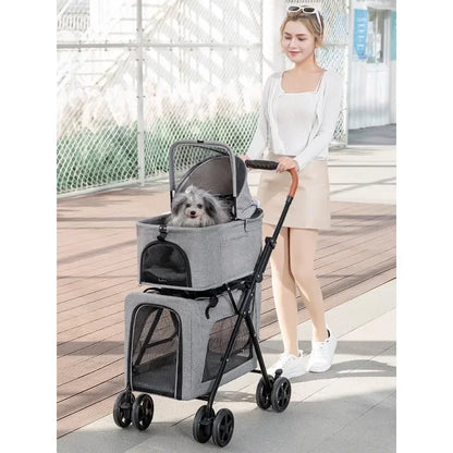 Lightweight folding portable cat dog pet cart car dog cat double cart bag can be separated