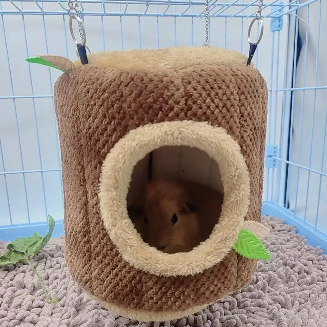 Small Animals Pet House Hamster Nest Stump Shaped Round Hang Hammock Guinea Pig Ferret Squirrel Rabbit Winter Warm Cotton Beds