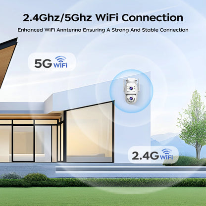 Jooan 4K 8MP 高清 Wifi PTZ 攝影機戶外 5G Wifi 雙鏡頭安全 IP 攝影機 5 倍變焦 AI 追蹤 ONVIF CCTV 監控攝影機