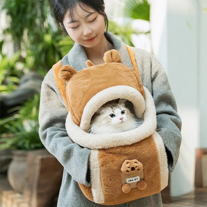 Kangaroo Carring Bag for Dogs Plush Keep warm bag Puppy Bicycle Moving Backpack  Pet Anti-escape Carrier Large Cat transporting