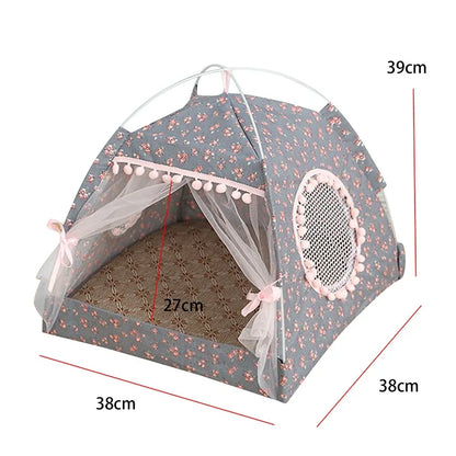 Foldable Cat & Dog Tent Bed – Summer Cave House for Small Pets