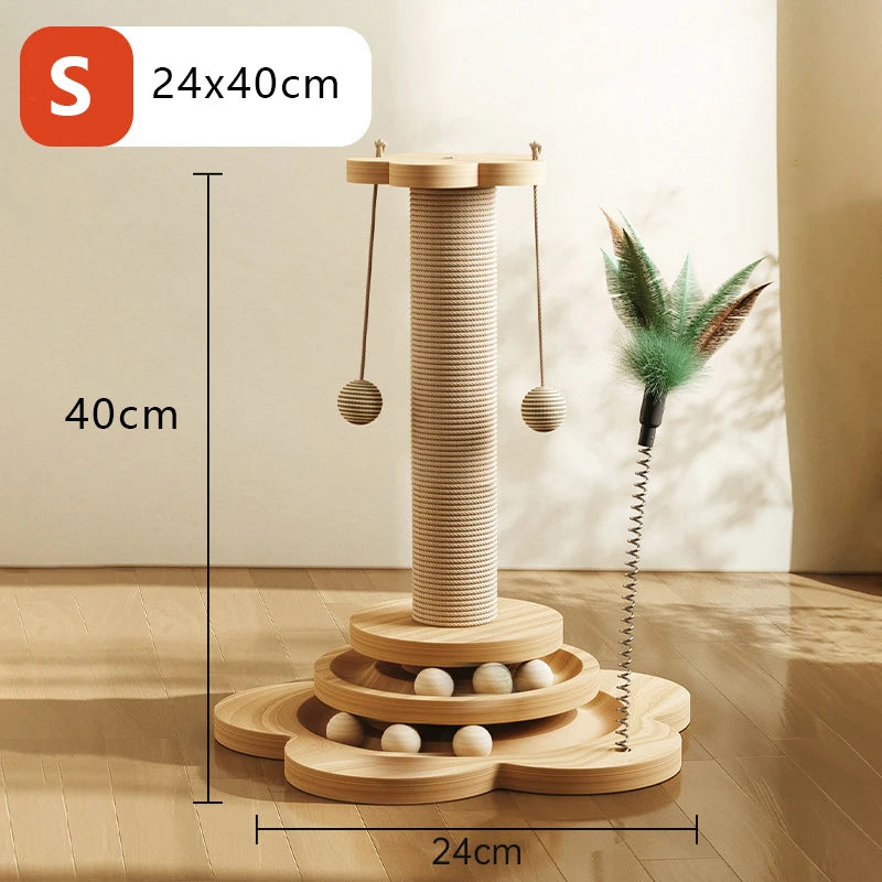 Sisal Scratching Post for Cat Solid Wood Cats Turntable Durable Kitten Claw Grinder Training Toy Wear-resistant Cat Scratcher