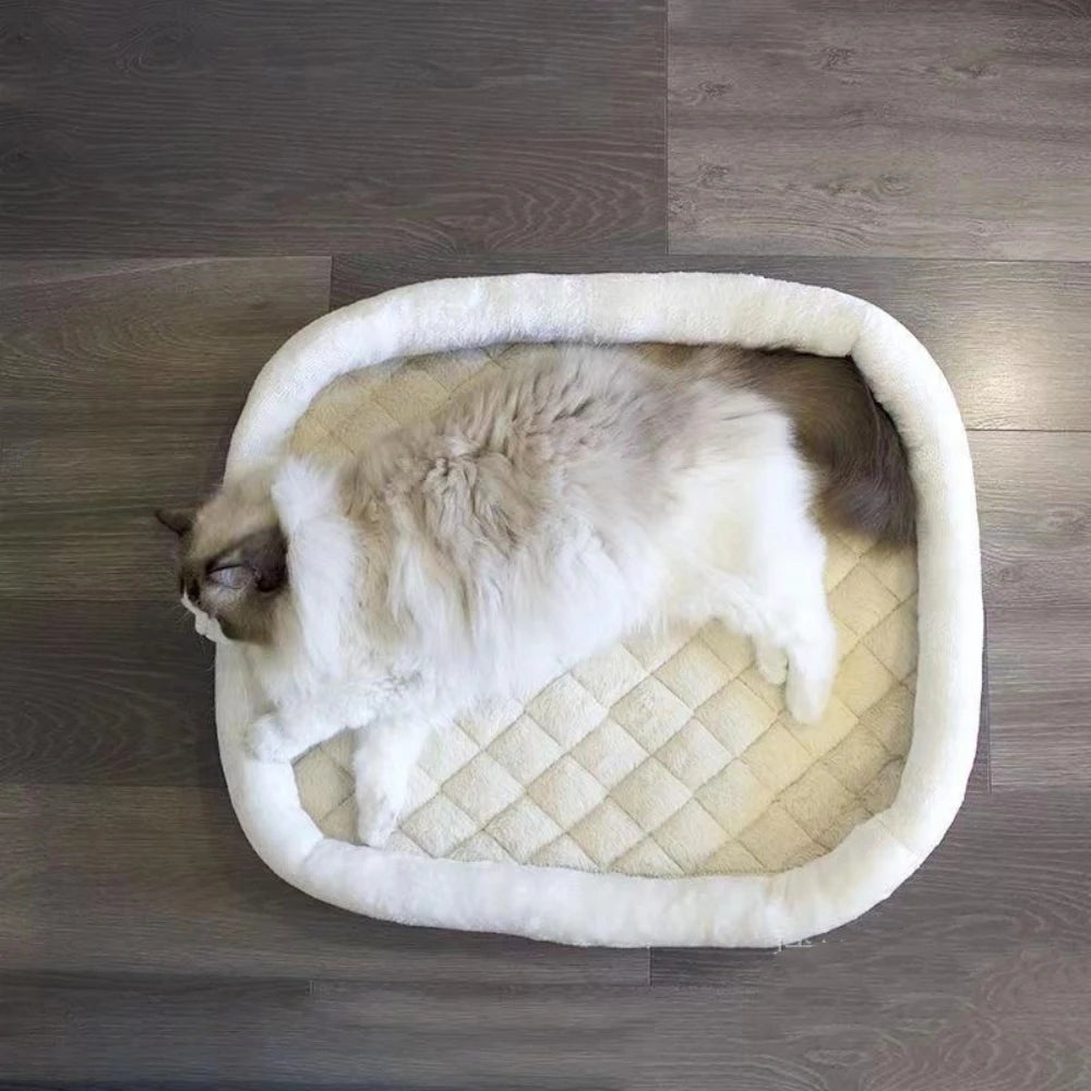 Thicken Plush Cat Bed Soft Warm Square Beige Grey Pink Cushion for Dogs Sleeping Sofa for Sphynx Cat Kittens Supplies in Winter