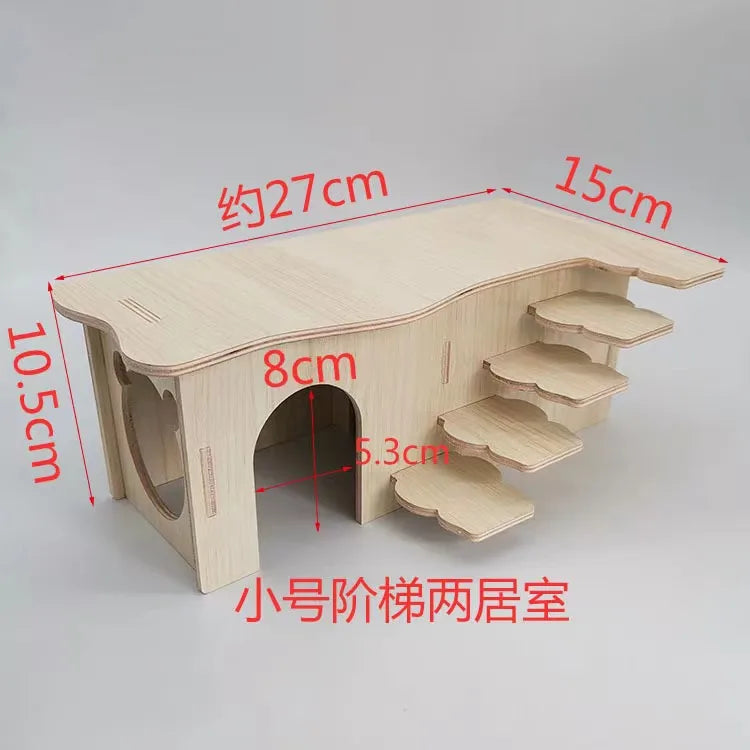 Pet Hamsters House DIY Wooden Gerbil Hideout Bridge Swing and Chinchilla Seesaw Pet Sport Exercise Toys Set  Cage Accessories