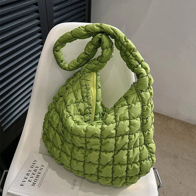 New Cloud Bag Folded Soft Pleated Bubbles Shoulder Bags Dumpling Bag Large Capacity Tote Bag Cotton Underarm Handbag Woman