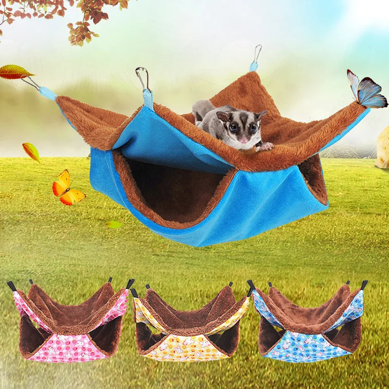 Solid Color Winter Pet Hammock Double Layer Thick Plush Hamster Hammock Chinchilla Guinea Pig Ferret Sleeping Bag Hamster Cage