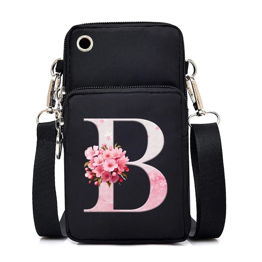 Women‘s Messenger Bag Small Handbag Crossbody Shoulder Wallet for Phone Sakura 26 Alphabet Print Coin Purse Ladies Card Holder