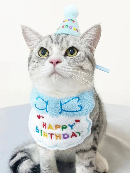貓狗生日圍兜和派對帽迷你小狗可調式頭巾圍巾寵物生日服裝小狗用品