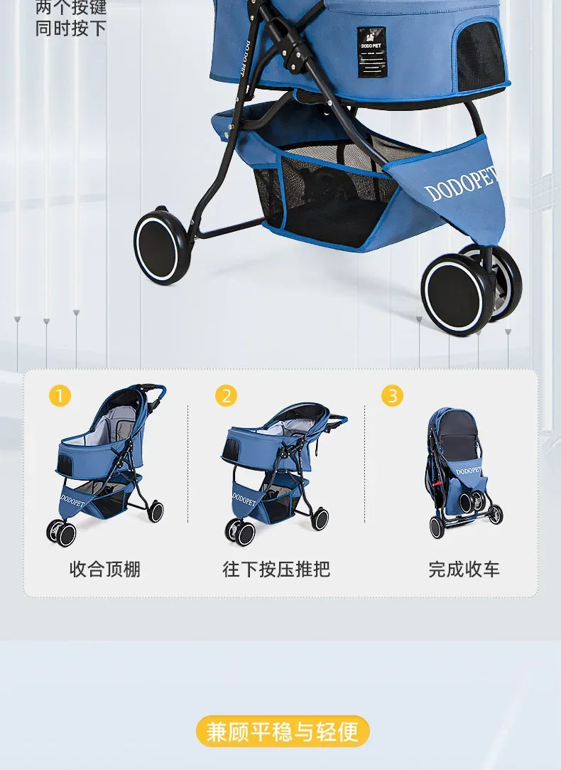 Small and Medium Sized High Landscape Pet Stroller One Click Folding Outdoor Dog Walking Cart Stylish and Breathable Tricycle