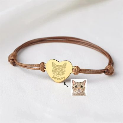 Custom Pet Portrait Bracelets For Women Personalized Dog Photo Stainless Steel Adjustable Pet Owner Lover Bracelet Jewelry Gift