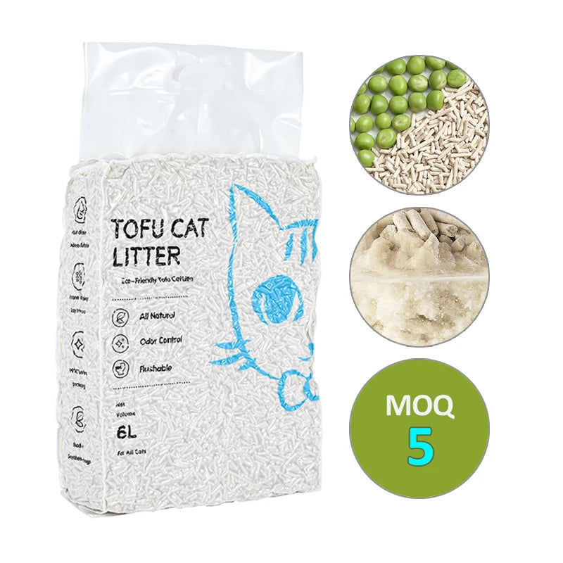 High Quality 100% Natural Dust Free Premium Tofu Cat Litter Sand Natural Carbon Clumping Flushable Bulk 6L Tofu Cat Litter