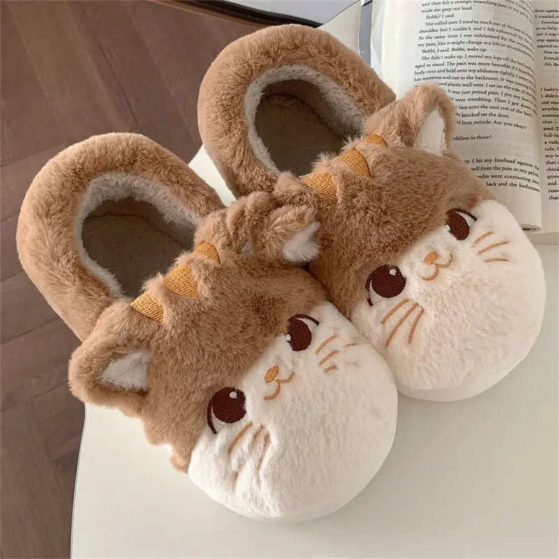 Footsie Cat Slippers Women's Winter Warm Shoes Free Shipping Funny Kitty Animal Slides Woman Fluffy Fur Mules Birthday Gift Toys