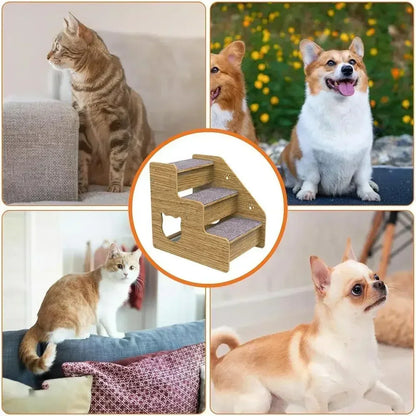 3-Tier Wooden Pet Steps with Non-Slip Surface, Perfect for Small Dogs & Cats to Access Couches and Beds Safely