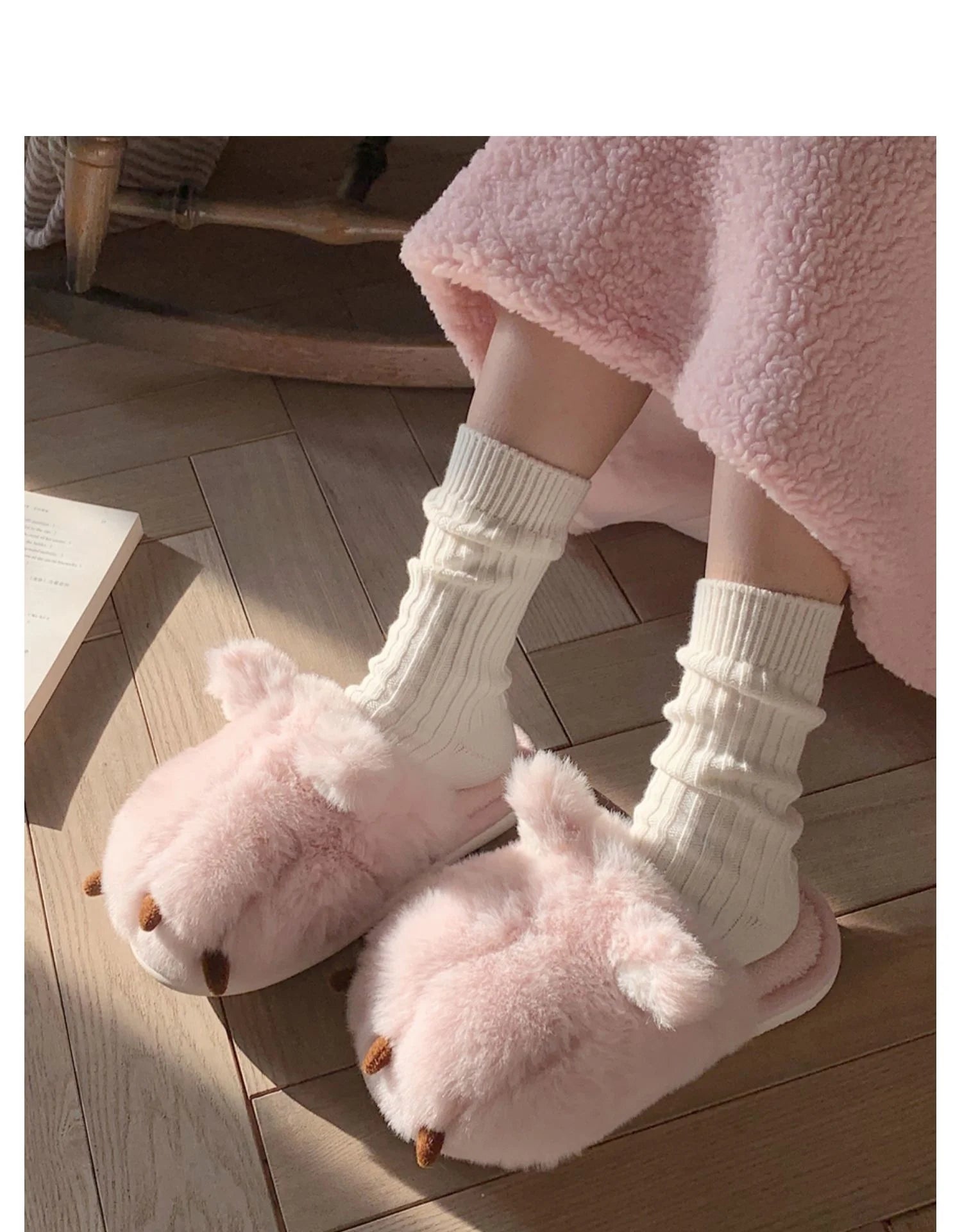 Cute Warm Cat Paw Cotton Slippers For Women's 2022 Winter Home Plush Anti-skid Slipper Funny Household Shoes