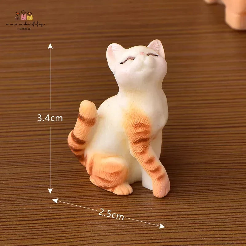 Resin Cats Ornament Kitten Figurine Animal Miniature Fairy Garden Doll House Decoration DIY Micro Landscape Home Decor