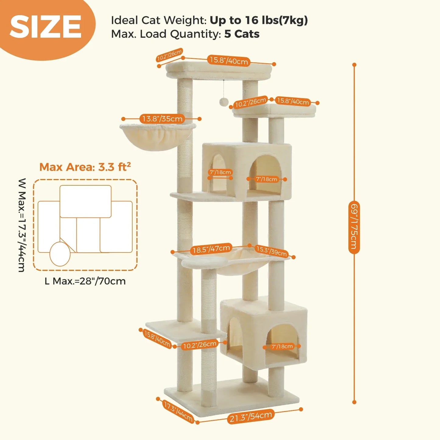Large Cat Tree Tall Cat Tower for Indoor Cats Multi-Level Plush Cat Condo with Scratching Posts Scratching Boards Perches Caves