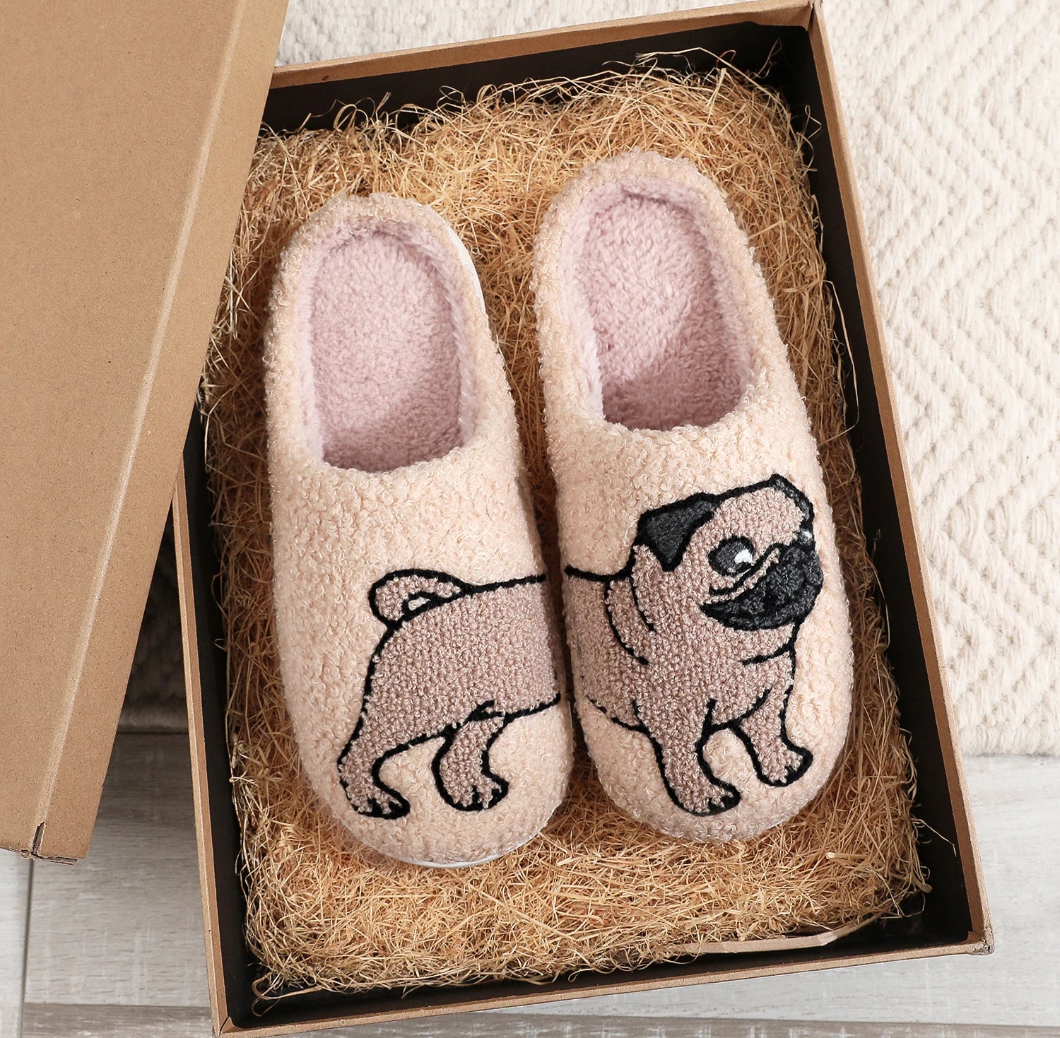 Cow Cat Pet Pattern Embroidery stuffed Home Platform Cozy Wool Cotton Slippers Cute Warm Non-slip Indoor Slippers Pet Mom Gift Catman Men Women Can Wear