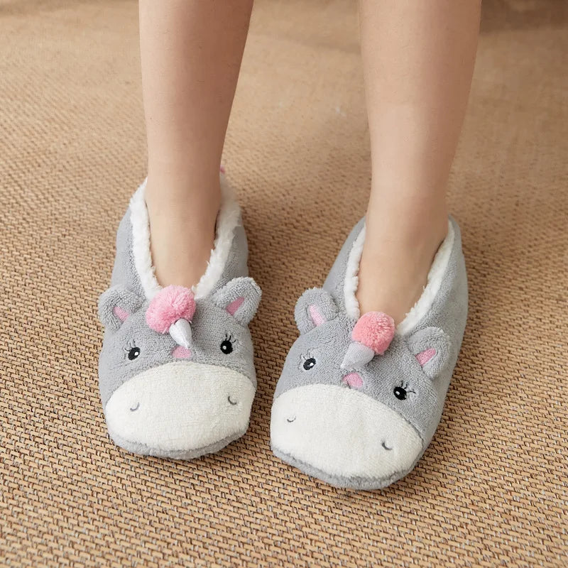 Fluffy Slippers Women winter warm Unicorn Dog Anti Slip Kawaii Fuzzy Ladies Panda Plush Soft Female Cartoon Shoes Home Indoor