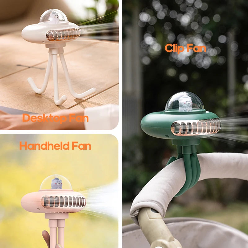 Cartoon Stroller Fan 2000mAh Portable Foldable Mini Bladeless Small Fan Electric Fan For Baby Stroller with Silicone Clip