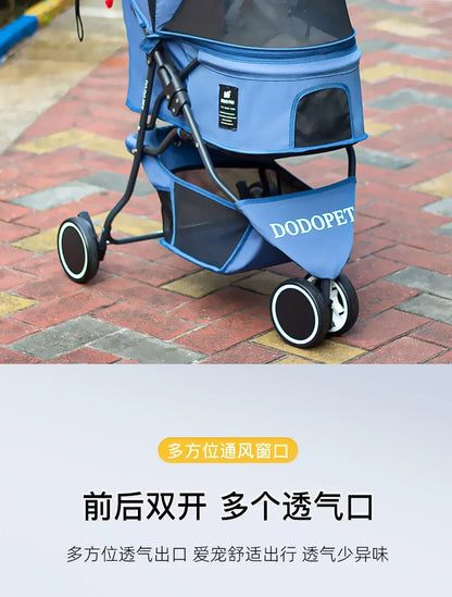 Small and Medium Sized High Landscape Pet Stroller One Click Folding Outdoor Dog Walking Cart Stylish and Breathable Tricycle