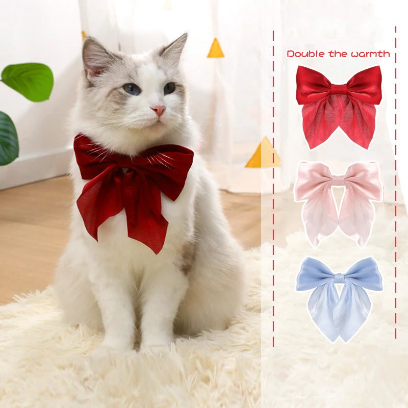 High Silk imitation Nylon Dragon Cat Collar Solid Color Bow Small Dog Collar Adjustable Safety Buckle Cat Bow Pet Accessory