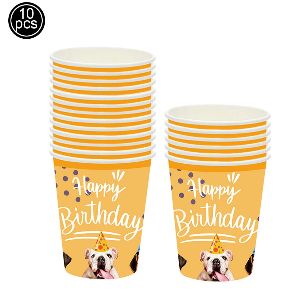 狗狗生日派對用品寵物狗一次性餐具紙盤餐巾紙杯小狗生日派對嬰兒派對裝飾品