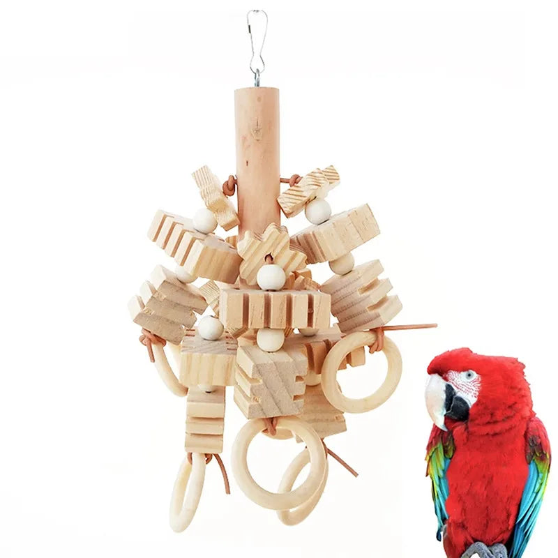 8PCS Set Combination Parrot Bird Toys Wood Articles Bite Pet Bird Toys For Parrot Training Bird Toy Swing Ball Bell Standing