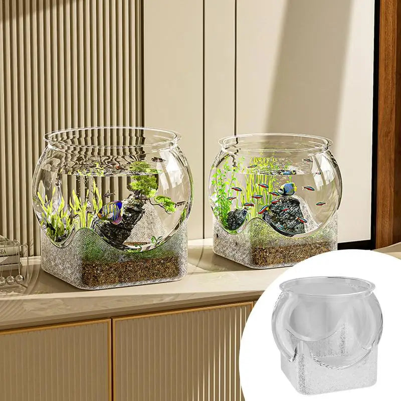 透明圓形魚缸水族箱魚缸小型水族箱花瓶中心裝飾桌面水族箱適用於鬥魚龜