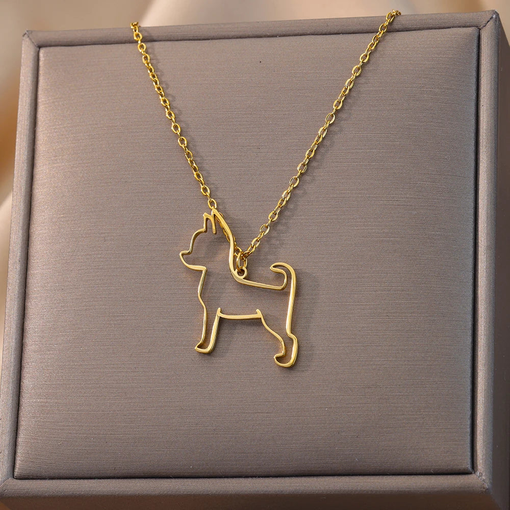 Stainless Steel Dog Necklaces For Women Men Gold Color Pet Animal Pendant Necklace Jewelry Male Female Fashion Neck Chain Gift