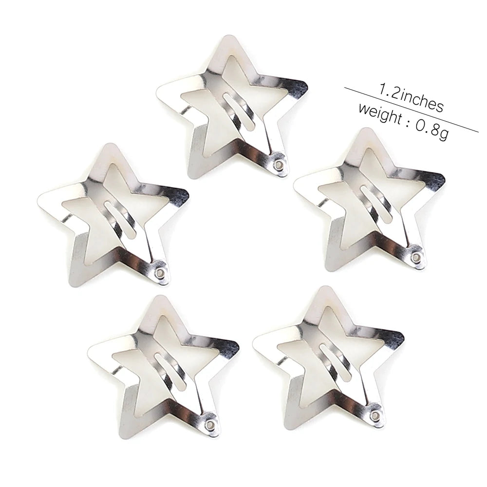 Petshomesupplies 10/100Pcs Silver Star Hair Clips for Girls Filigree Star Metal Snap Clip Hairpins Barrettes Hair jewelry Nickle Free Lead Free