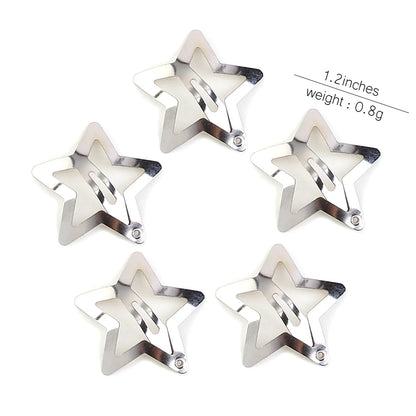 Petshomesupplies 10/100Pcs Silver Star Hair Clips for Girls Filigree Star Metal Snap Clip Hairpins Barrettes Hair jewelry Nickle Free Lead Free