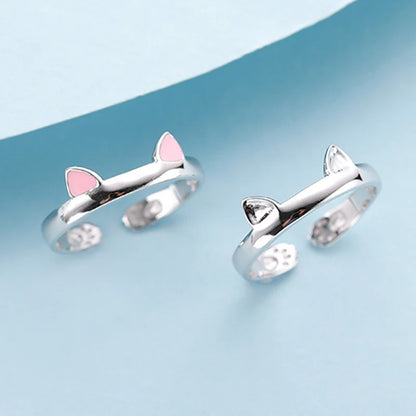 2pcs Y2K Cute Cat Paw Print Ring Women Girls Adjustable Cat Ears Paw Animal Finger Ring Couple Cartoon Little  Gift Jewelry