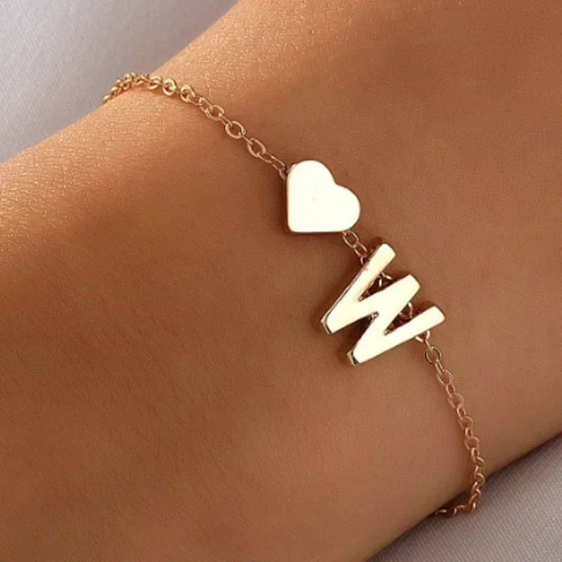 Fashion English Initial Letter Heart Bracelet DIY Personalized Name Bracelets Girls Women Anniversary Jewelry Gifts