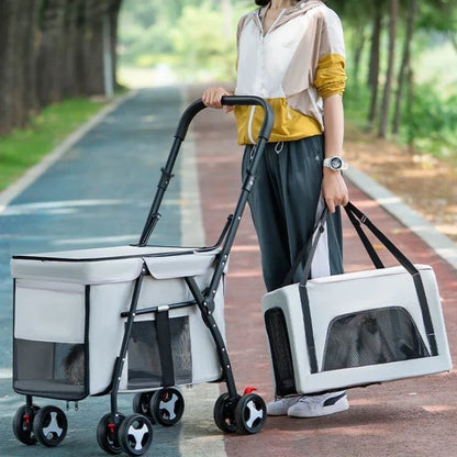 Multifunctional Double-layer Pet Stroller Lightweight and Foldable Travel cat Stroller Detachable Pet Handbag Pet Supplies