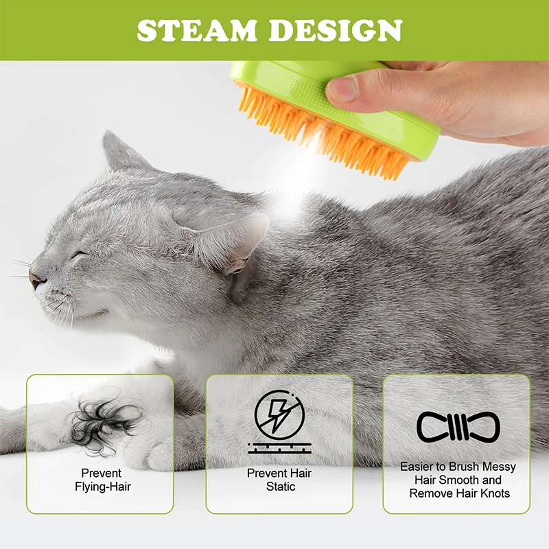 Pet Hair Removal Brush Cat Dog Electric Spray Massage Comb One-click Spray Anti-Flying Massage Bath Silicone Comb