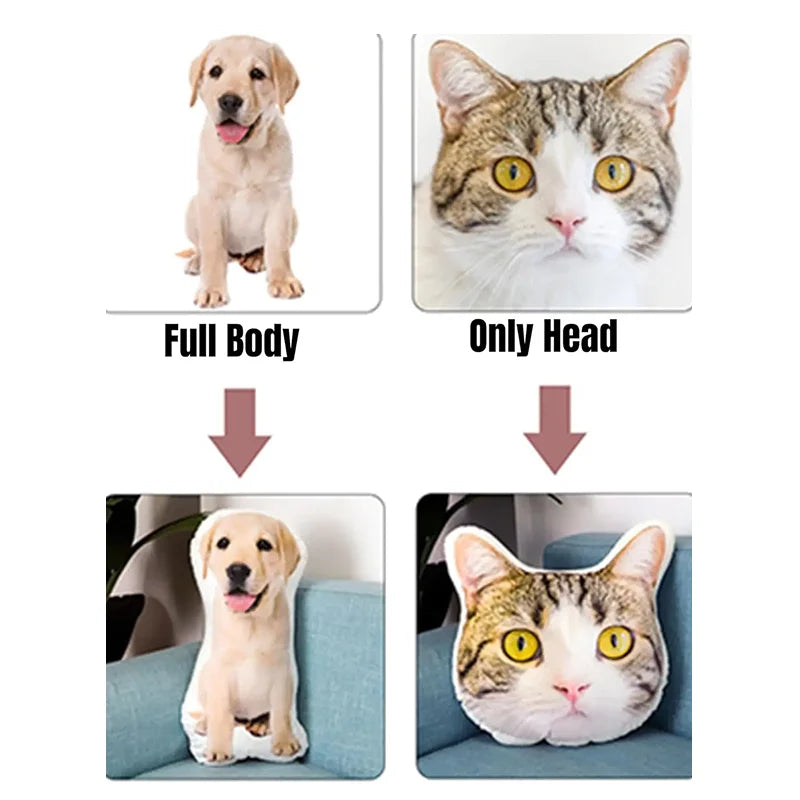 DIY Personalized Photo Custom Pillow 3D-Printed Pet Dog Cat Plush Cushion Stuffed Animal Pillow for Sofa Bed Decor Birthday Gift