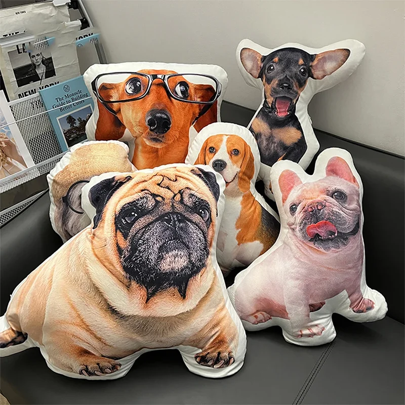 DIY Personalized Photo Custom Pillow 3D-Printed Pet Dog Cat Plush Cushion Stuffed Animal Pillow for Sofa Bed Decor Birthday Gift