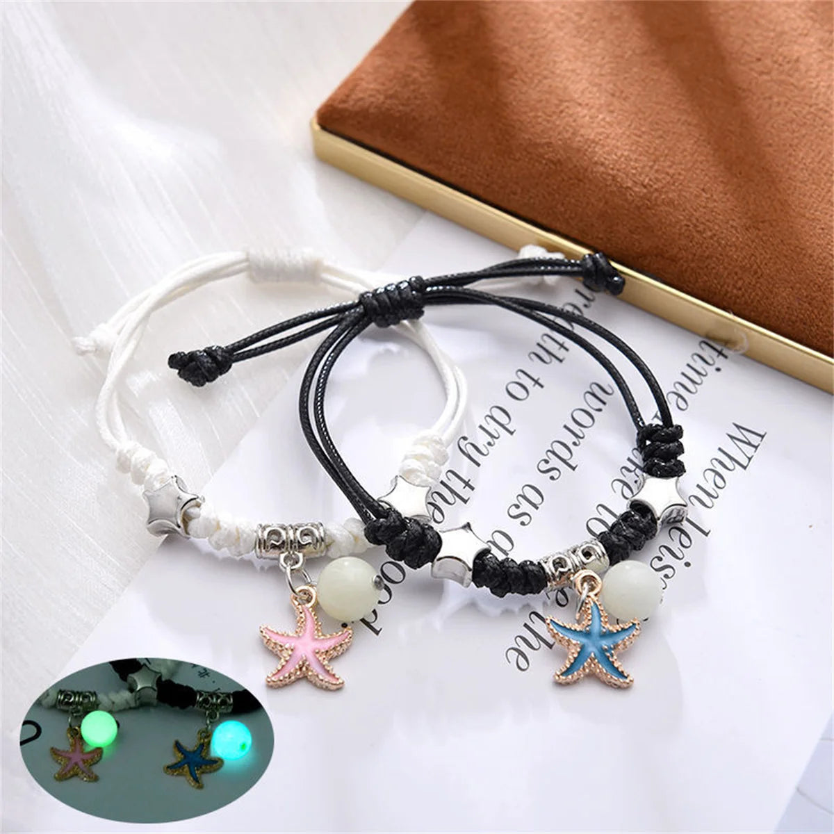 Fashion Luminous Beads Star Couple Bracelet For Women Men Charm Cat Flower Heart Key Lock Cross Matching Friend Bracelet