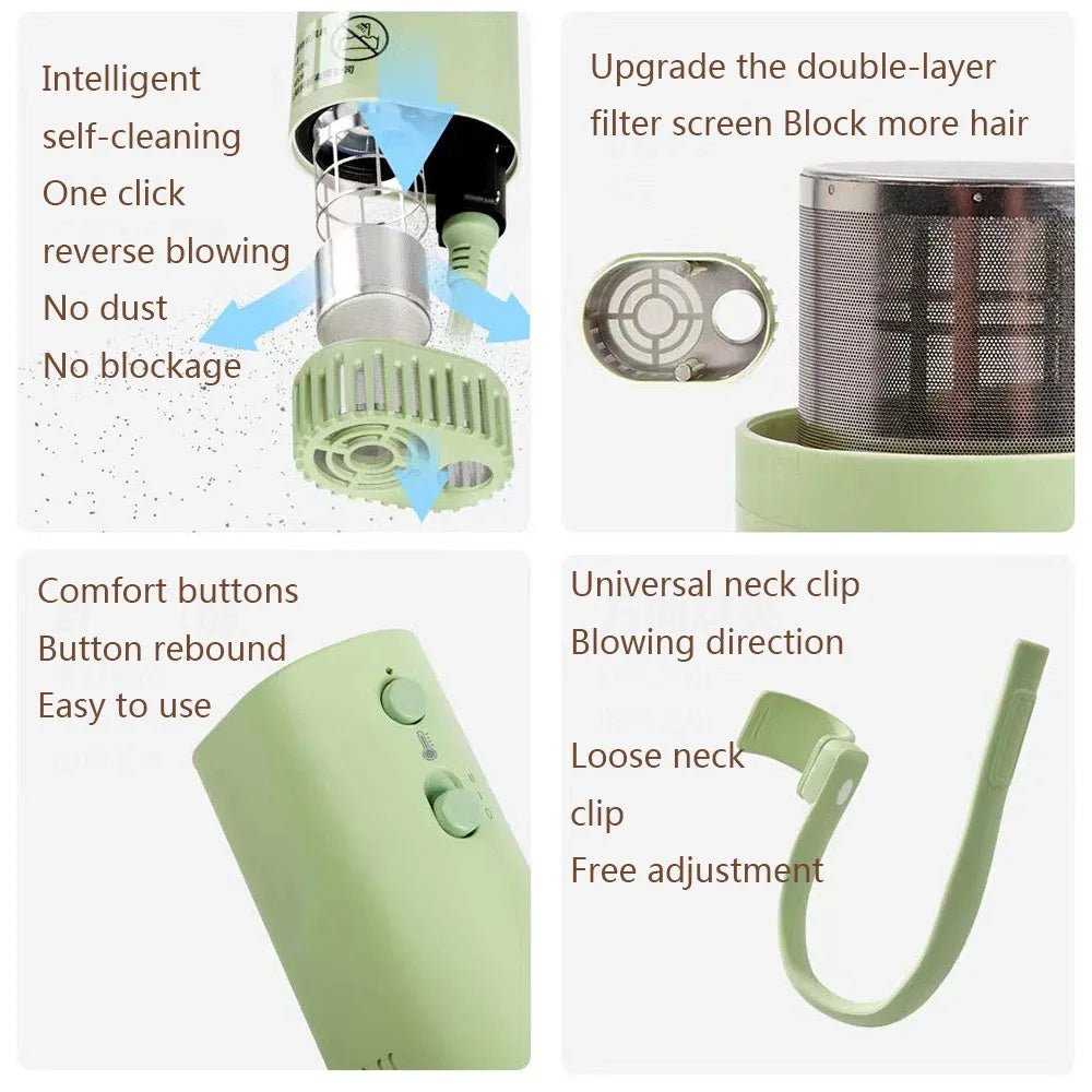 2024 Upgrade Pet hair dryer neck hanging portable high-power silent energy-saving beauty hair pulling machine