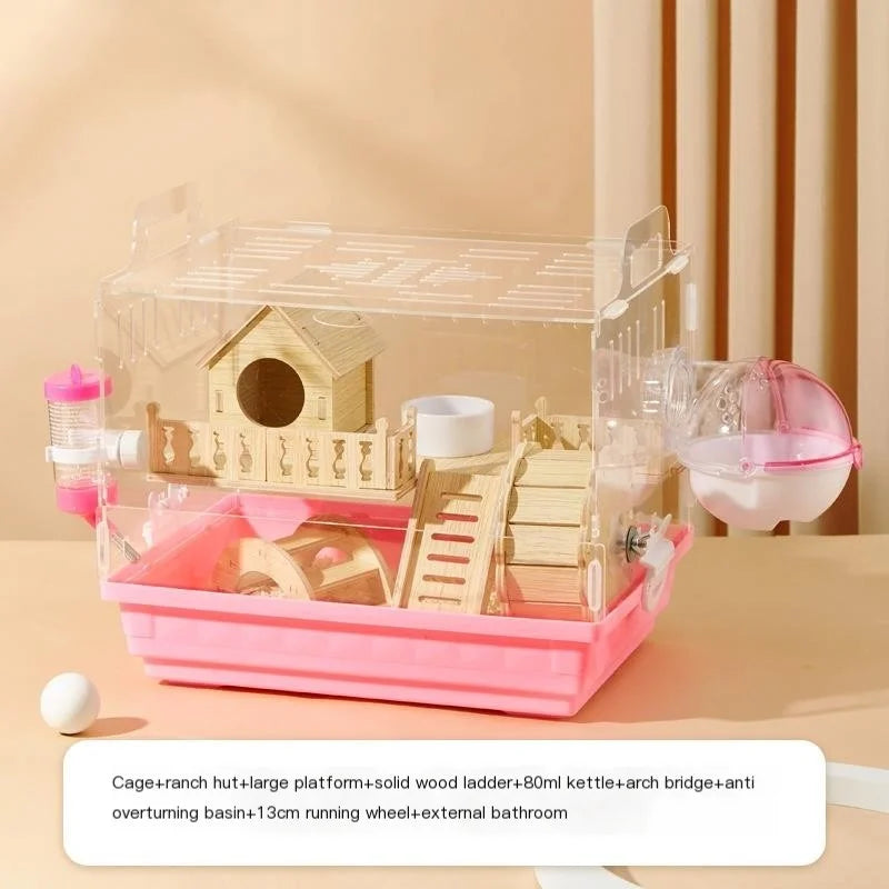 Two Floor Log Hamster Cage Large Space Special Acrylic Cage For Golden Bear Honey Bag Glider Pet Nest Cage Pet Supplies