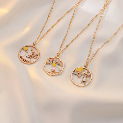Cute Cat Bunny Sika Deer Necklace for Women Kids Fashion Cartoon DIY Animal Pendant Necklace Party Jewelry Accessories Gift