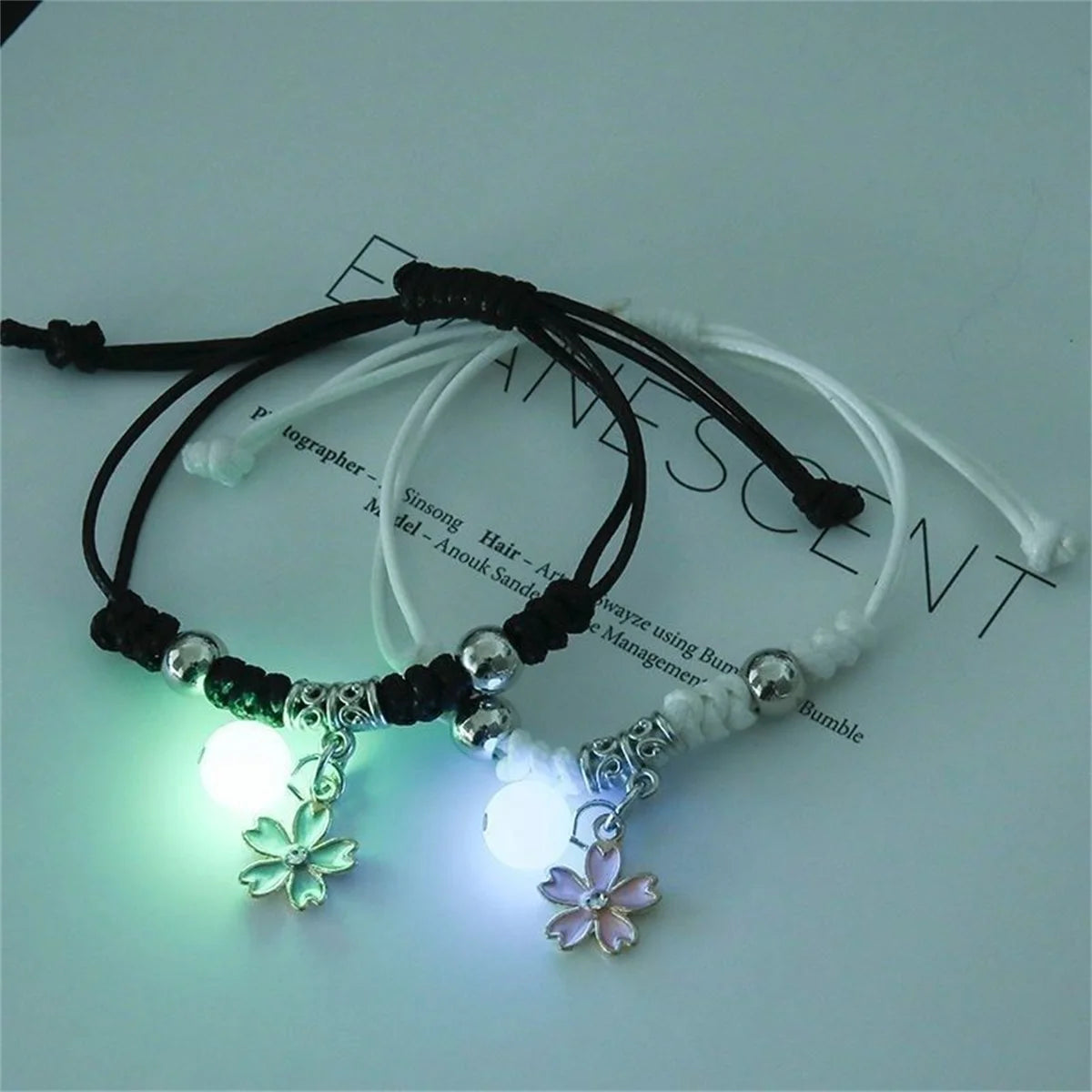 Fashion Luminous Beads Star Couple Bracelet For Women Men Charm Cat Flower Heart Key Lock Cross Matching Friend Bracelet