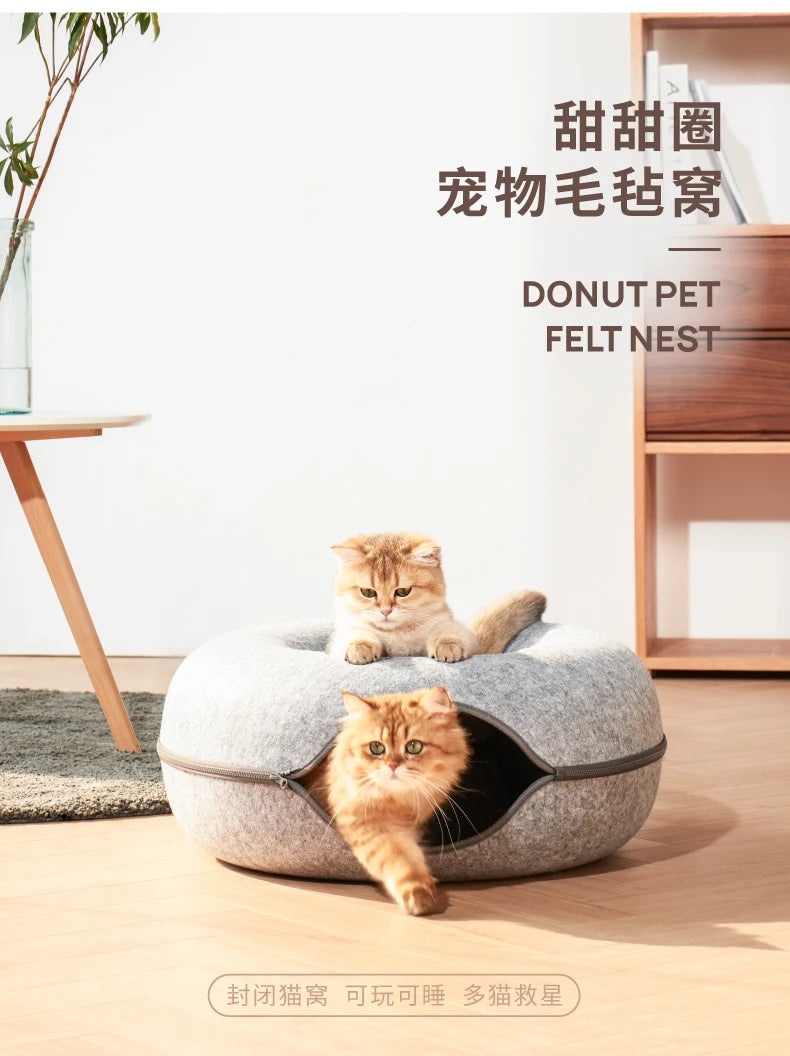 Donut Cat Bed Pet Cat Tunnel Interactive Play Toy Cat House Dual Use Ferrets Rabbit Bed Tunnels Indoor Toys Kitten Training Toy