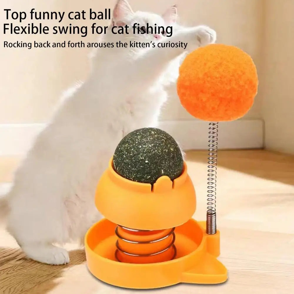 Catnip Stickers Rotatable Cat Licking Balls Edible And Healthy With Spring Ball Catnip Bubbles Lickable For Cats Catnip Ball Toy