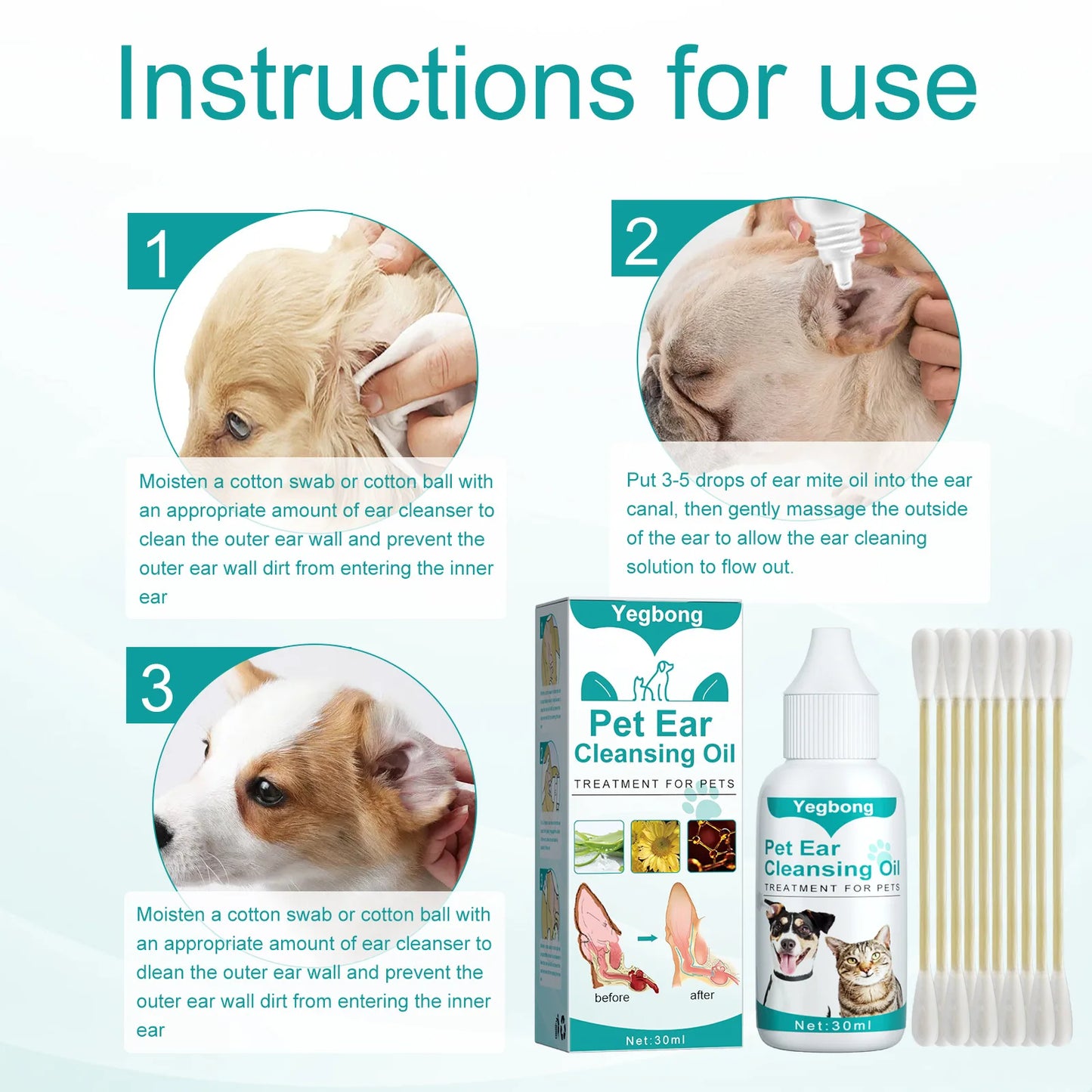 Pet Ear Cleaner Puppy Ears Mite Removal Dog Cat Clean Earwax Deodorant Infection Control Prevent Itching Soothing Dog Ear Drops